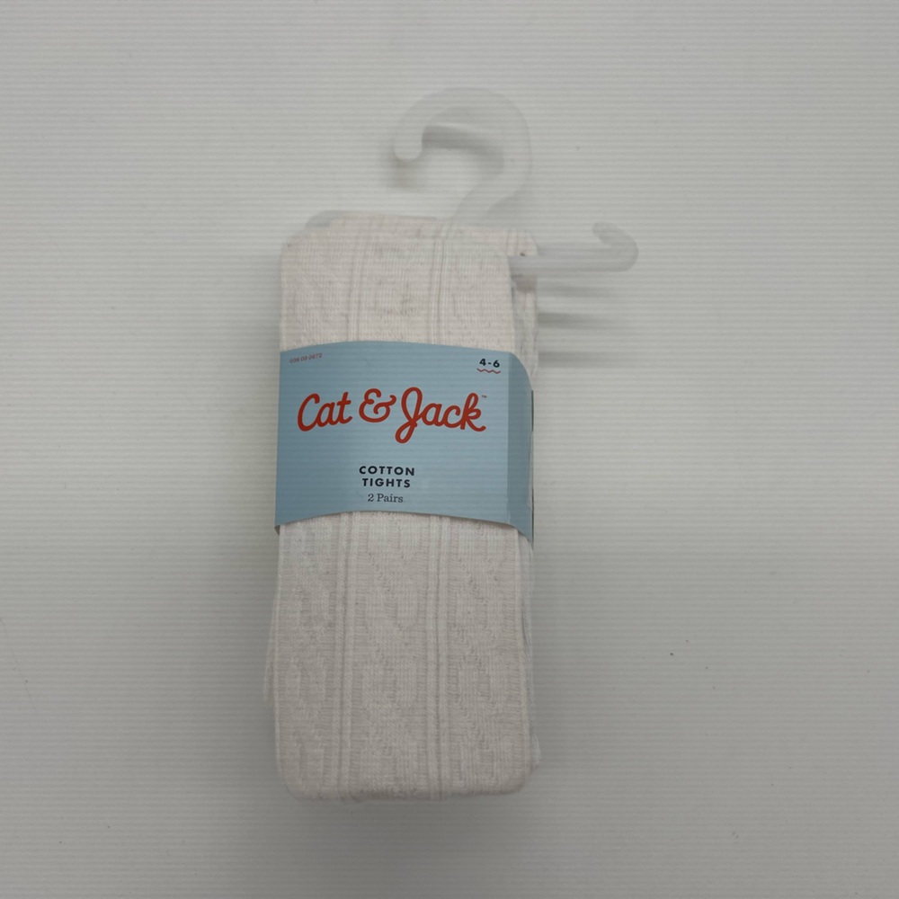 Cat & Jack cotton tights white 2 Pair Sz 4-6